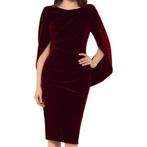 Betsy & Adam Petite Velvet Cape-Sleeve Drape-Back Dress